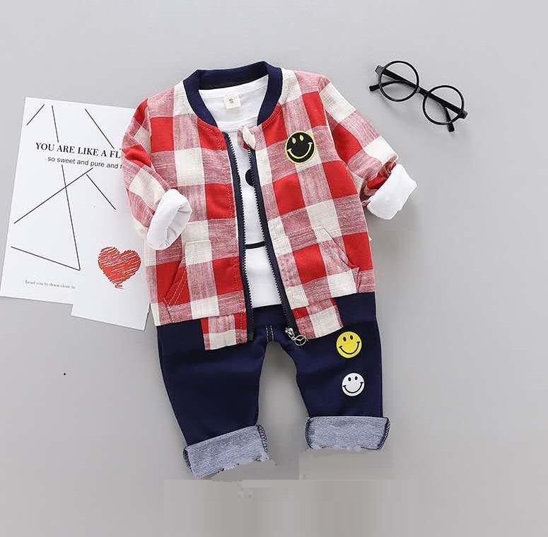 D-baby 0-4Y Kids Boys Girls Trellis Jacket+T Shirt+Pants 3 Children Sport Suits Boys Clothes Set