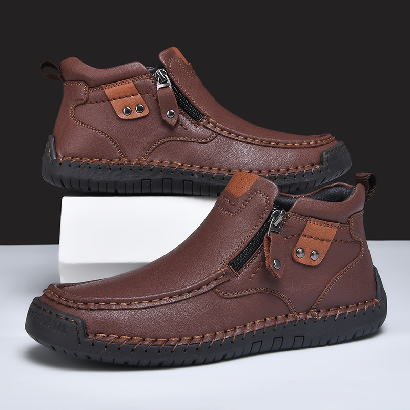 Men Fashion Casual Boots Leather Men's Breathable Running Shoes Lightweight Walking Ankle Boots New Athletic Outdoor Shoe