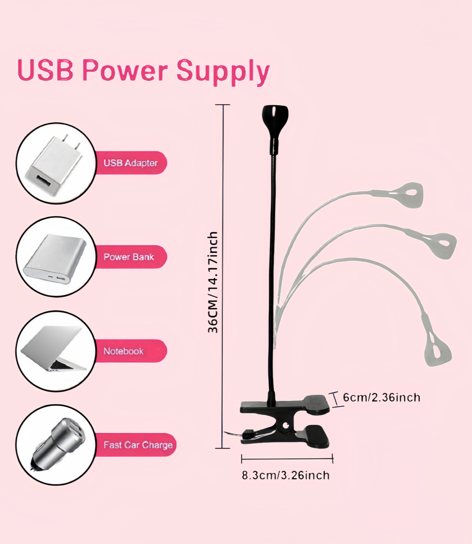 LED Clip Desk Lamp Rechargeable USB Led Flexible Table Lamps Cash Medical Product Detector UV Gel Curing Light For DIY Nail Art