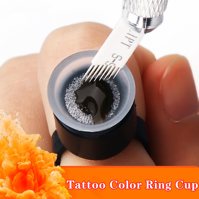 10pcs Tattoo Ink Ring Cups Glue Cap with Sponge Microblading Pigment Cup Tattoo Tool Holder Permanent Makeup Accessories Supply