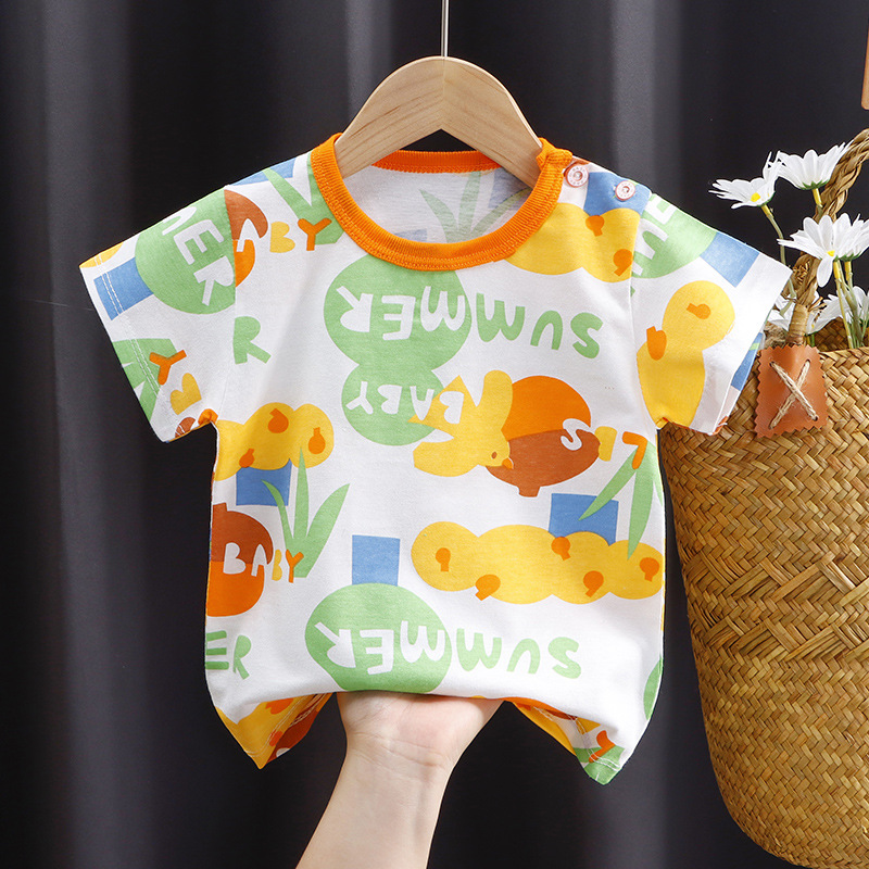 （0-3T)Summer Fashion Unisex Cartoon T-shirts Baby Boys Girls Shorts Sleeve Tees Tops Toddler
