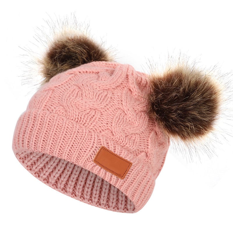 Double hair ball cute 1-4 year old children's knitted hat for autumn and winter new style cotton warm baby hat hood cap