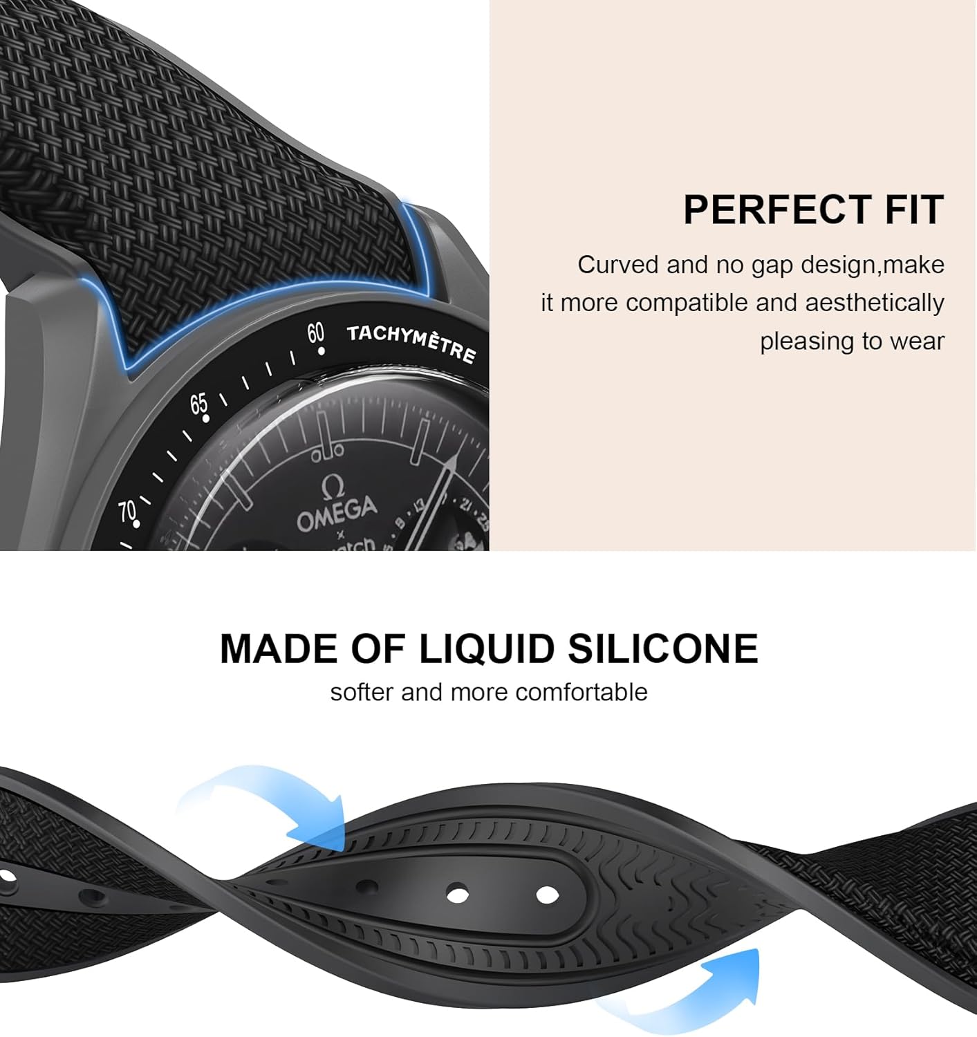 Strap for Omega x Swatch MoonSwatch Watch 20mm,Folding Buckle Band Compatible Omega X Swatch Moonswatch Speedmaster,Curved No Gap Replacement Strap fo