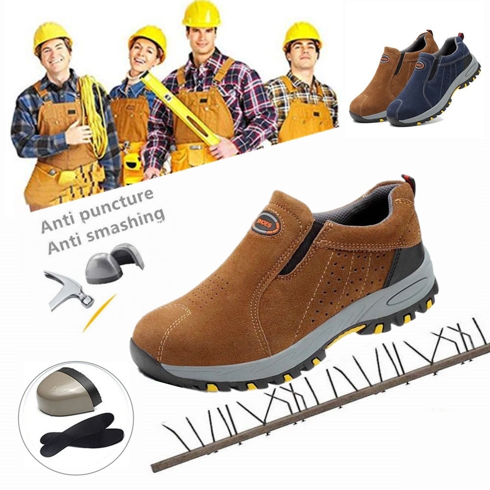 Steel Toe Safety Work Shoes Fashion Summer Breathable Slip On Casual Boots Mens Labor Insurance Puncture Proof Shoe