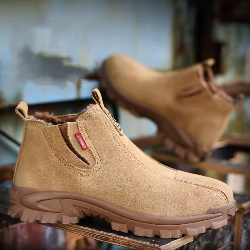men's fashion steel toe caps work safety boots worker cow suede leather tooling shoes autumn winter security ankle botas protect