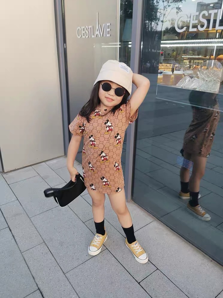 New Summer Tide Brand Children's Suits Middle and Small Children Boys Suits Girls Dresses