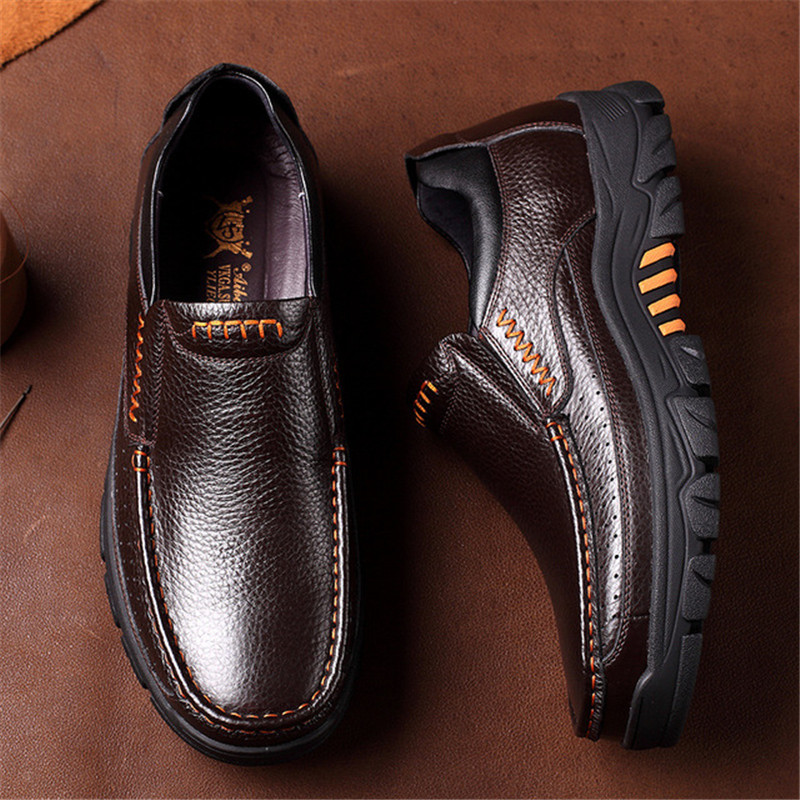 2025 Newly Men's Genuine Leather Shoes Size 38-46 Head Leather Soft Anti-slip Driving Shoes Man Spring Business Dress Shoes