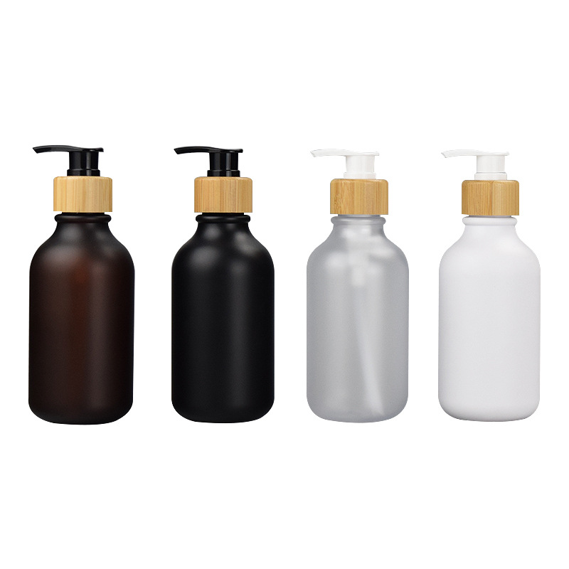 In stock 300ml new wood grain press pump shower gel shampoo bottle frosted press hand soap empty bottle