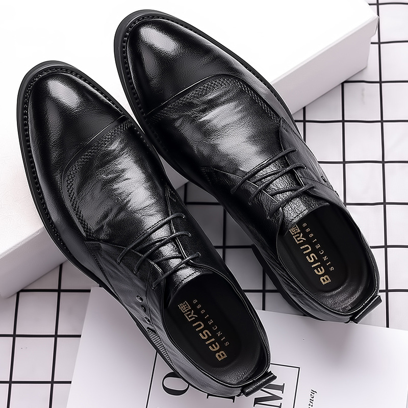 Leather Shoes Men's Business Dress Casual Shoes British Soft Sole Breathable Youth Groom Wedding Shoes