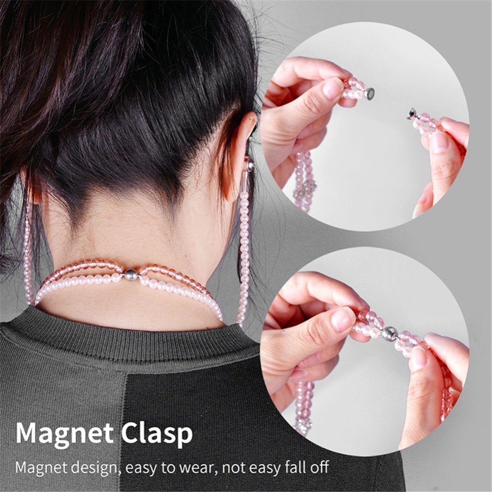Fashion Pretty Necklace Earphone Pink Girl Rhinestone Jewelry Pearl Earphones 3.5mm With Microphone Earbuds for Brithday Gift