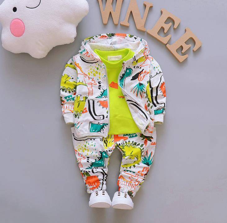 Autumn Outfits Baby Girls Clothes Sets Cute Infant Cotton Suits Hooded Zipper Jacket T Shirt Pants 3pcs Boys Kids Clothing