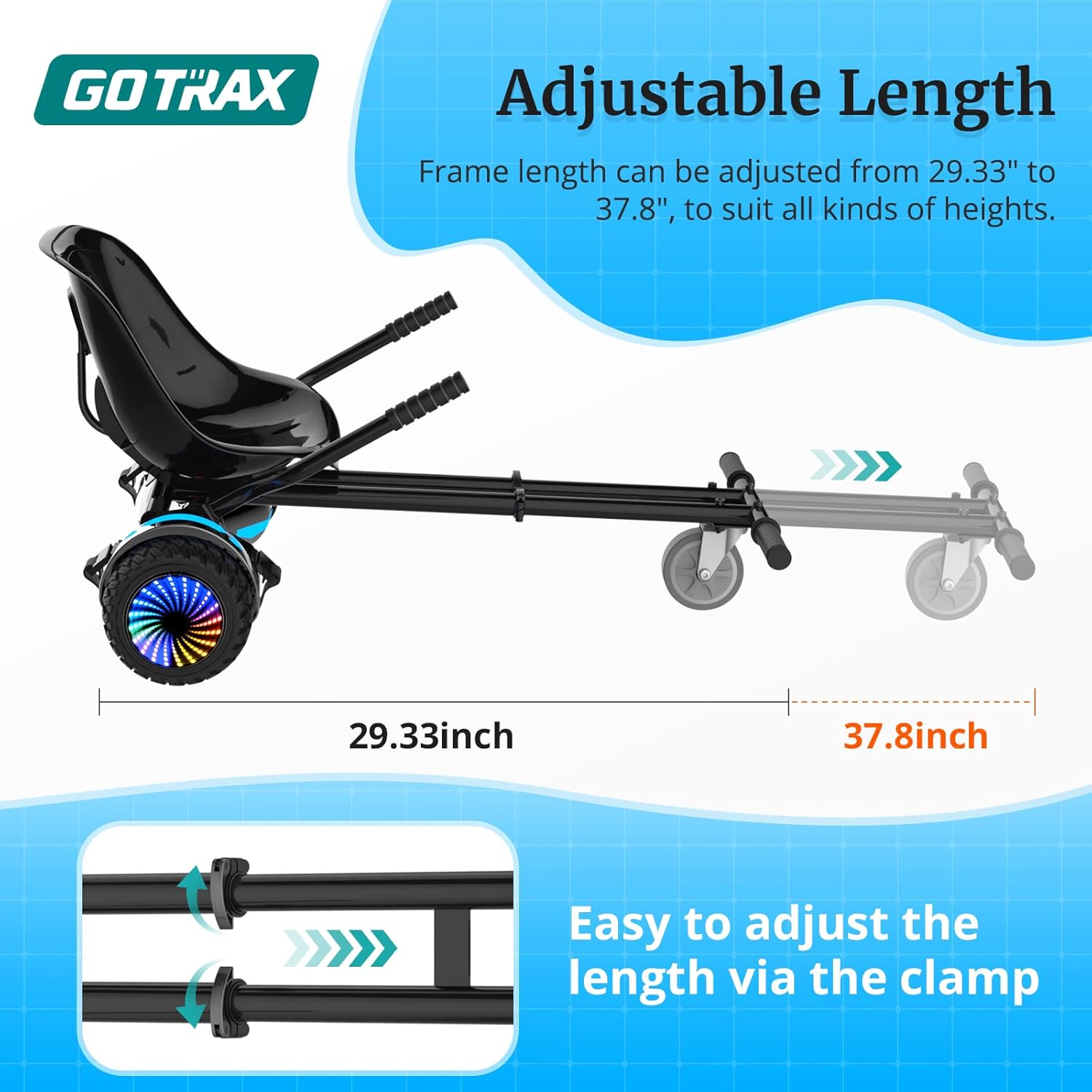 Gotrax Hoverboard Kart Seat Attachment Accessory for 6.5" 8" 8.5" 10" Self Balancing Scooter, Adjustable Frame Length and Handlebar Control Buggy Atta