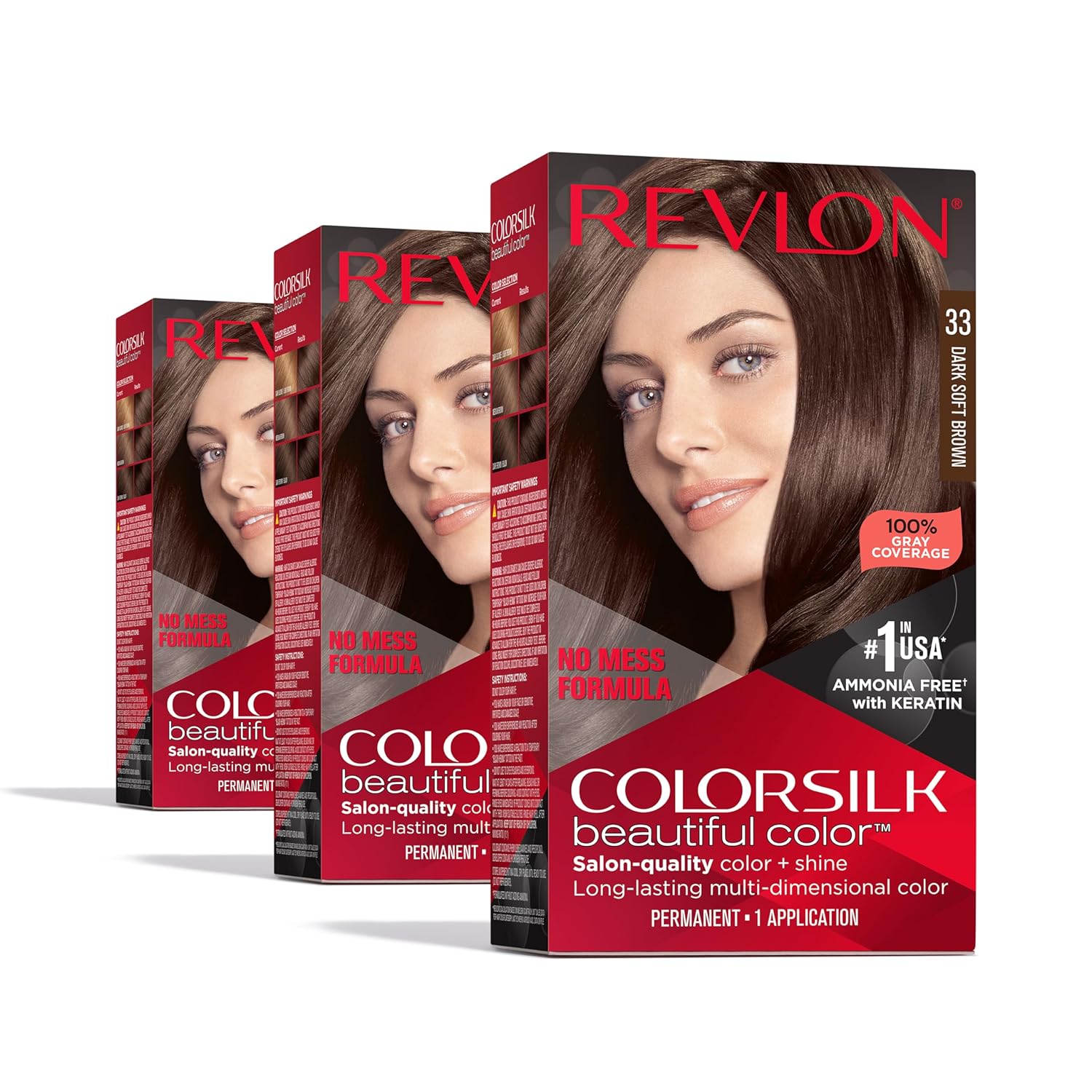 Revlon Colorsilk Beautiful Color Permanent Hair Color, (OLD VERSION) 30 Dark Brown (Pack of 3)
