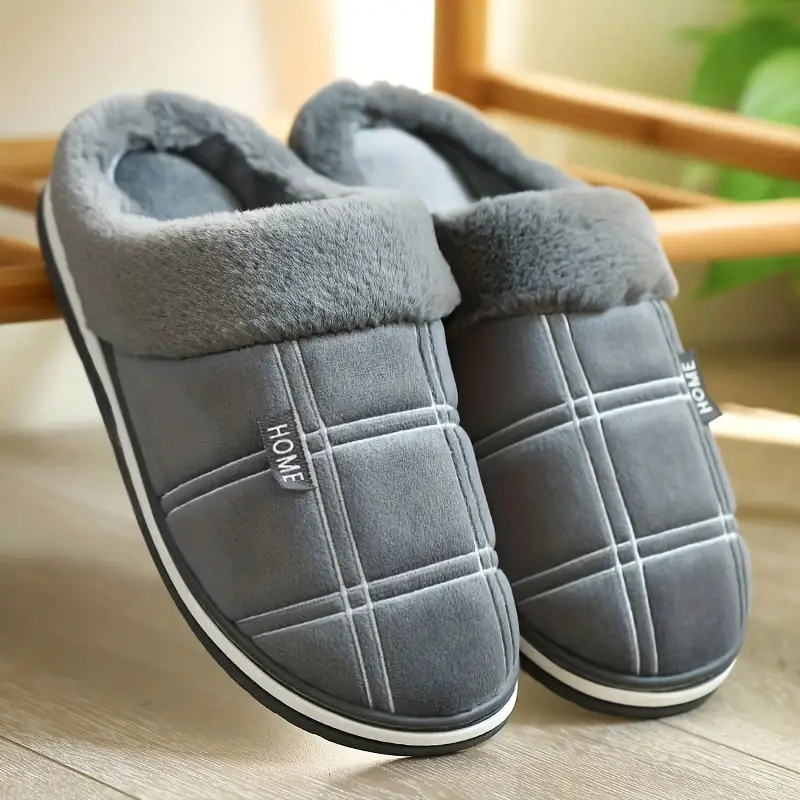 Men's Warm Plush Comfortable Slippers Fuzzy Comfy Non-Slip Slides Casual Sandals For Indoor Bedroom Winter