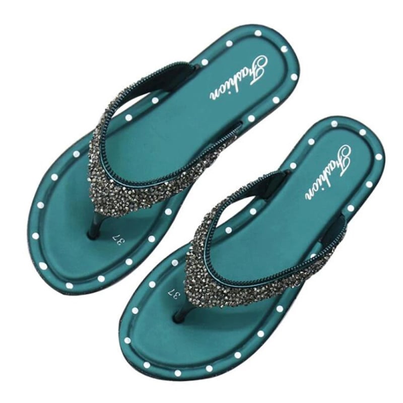 Summer new slippers women summer fashion sequins flip flops wear all-match flat-soled beach shoes sandals