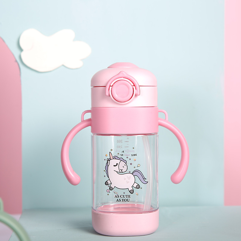 Children's bounce cup with square sling Baby dual-use learning to drink cup with handle baby learning to drink straw cup 360ML