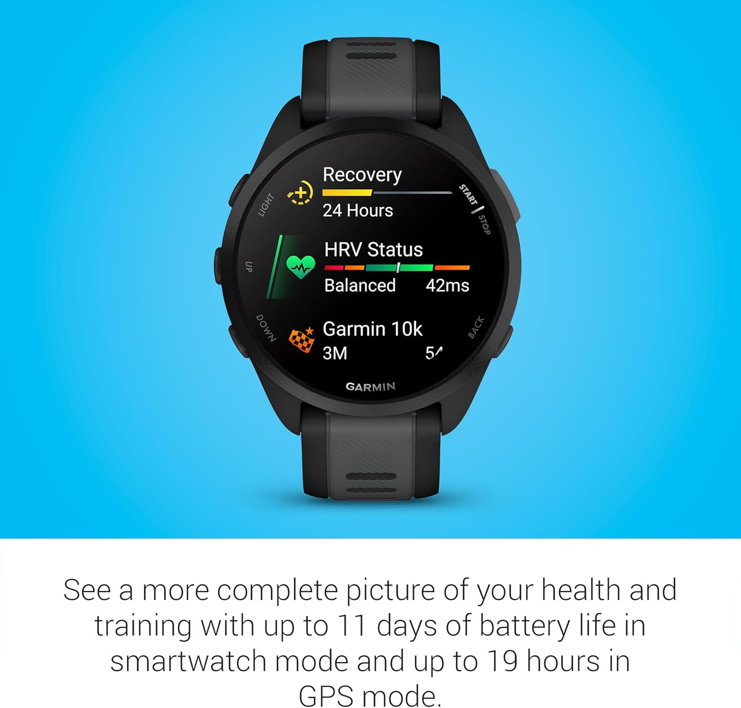 Garmin Forerunner 165 Music, Running Smartwatch, Colorful AMOLED Display, Training Metrics and Recovery Insights, Music on Your Wrist, Black
