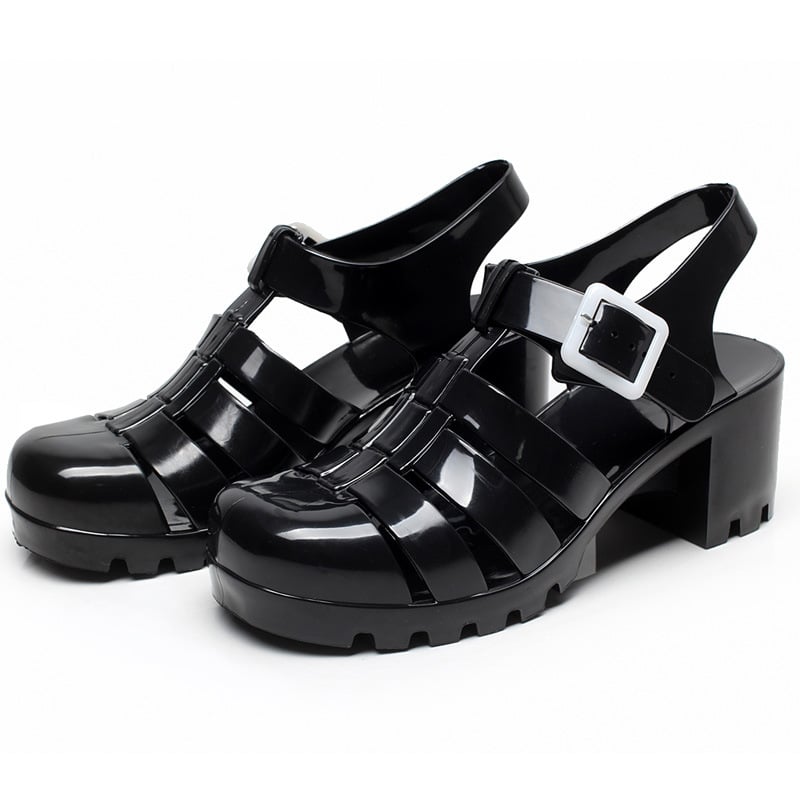 Summer Women’s Crystal Jelly Sandals Female Plastic High-heeled Gladiator Sandals Fashion Beach Shoes Hollowed-out Pumps