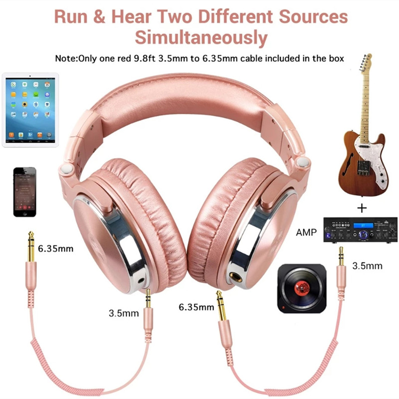 OneOdio Professional Studio DJ Wired Headphones With Microphone Over Ear HiFi Monitors Music Headset Earphone For Phone PC Pink