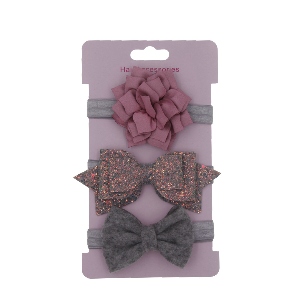 New children's lotus bow hair band hair accessory set baby sequin bow headband headgear three piece set