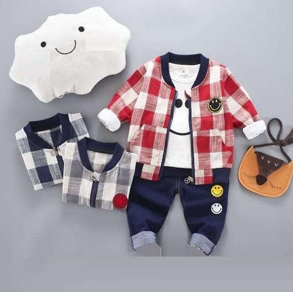 D-baby 0-4Y Kids Boys Girls Trellis Jacket+T Shirt+Pants 3 Children Sport Suits Boys Clothes Set