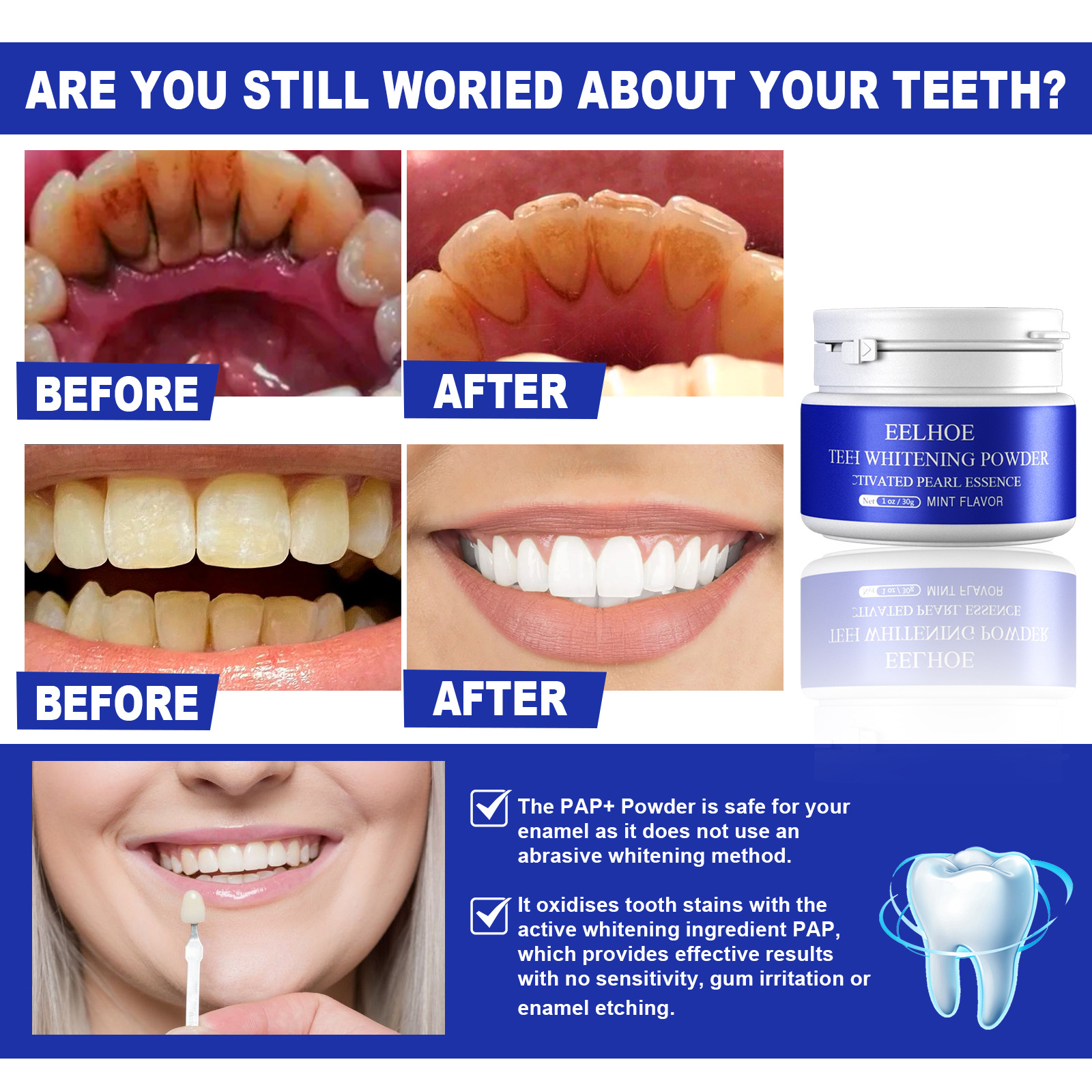EELHOE Teeth Whitening Powder Remove Plaque Stains Toothpaste Dental Tools White Teeth Cleaning Oral Hygiene Toothbrush Gel 30g