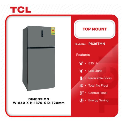 TCL 635L TOP MOUNT REFRIGERATOR INOX