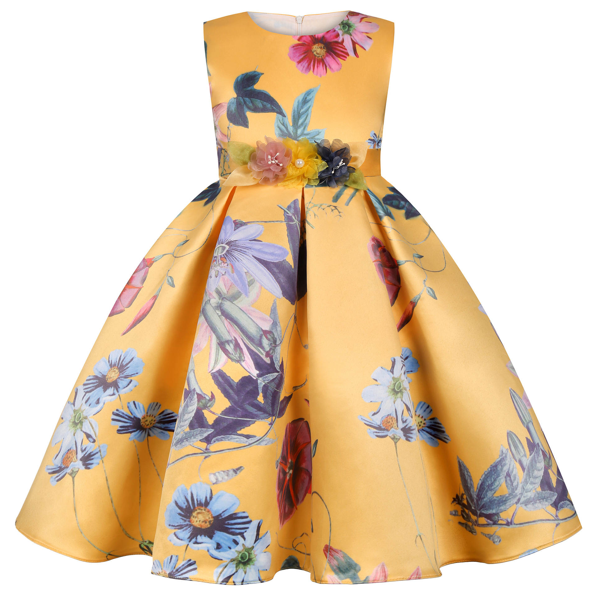 Children's New Flower Retro Print Princess Dress Girls' Holiday Evening Dress Dress