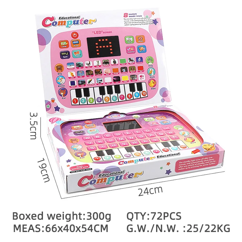 Educational Plastic Toys English Led Screen Lighting Learning Laptop Toys Learning Machine For Kids