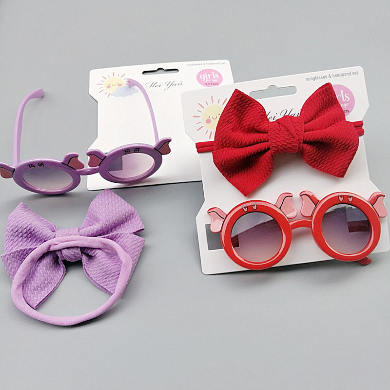 2Pcs/Pack Vintage Kids Summer Bows Headband Round Sunglasses Children Sun Glasses Protection Glasses Baby Hair Accessories