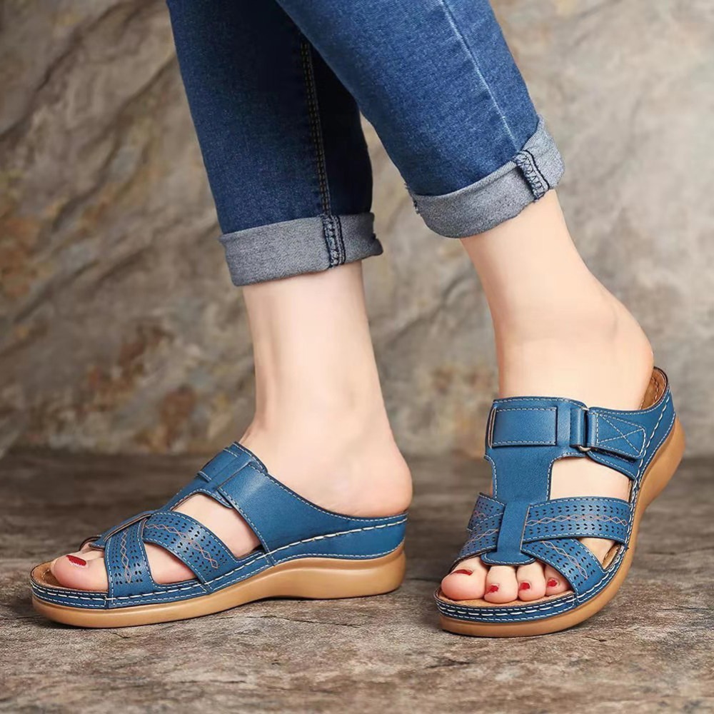 Women's wedge-shaped cross tie up sandals summer breathable open toe anti slip slippers