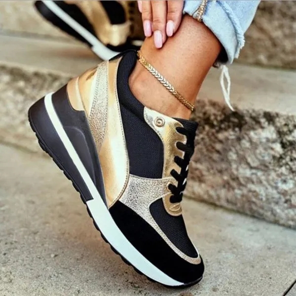Women's Lace-up Running Wedge Sneakers Platform Vulcanized Shoes Casual Comfortable Outdoor Shoes