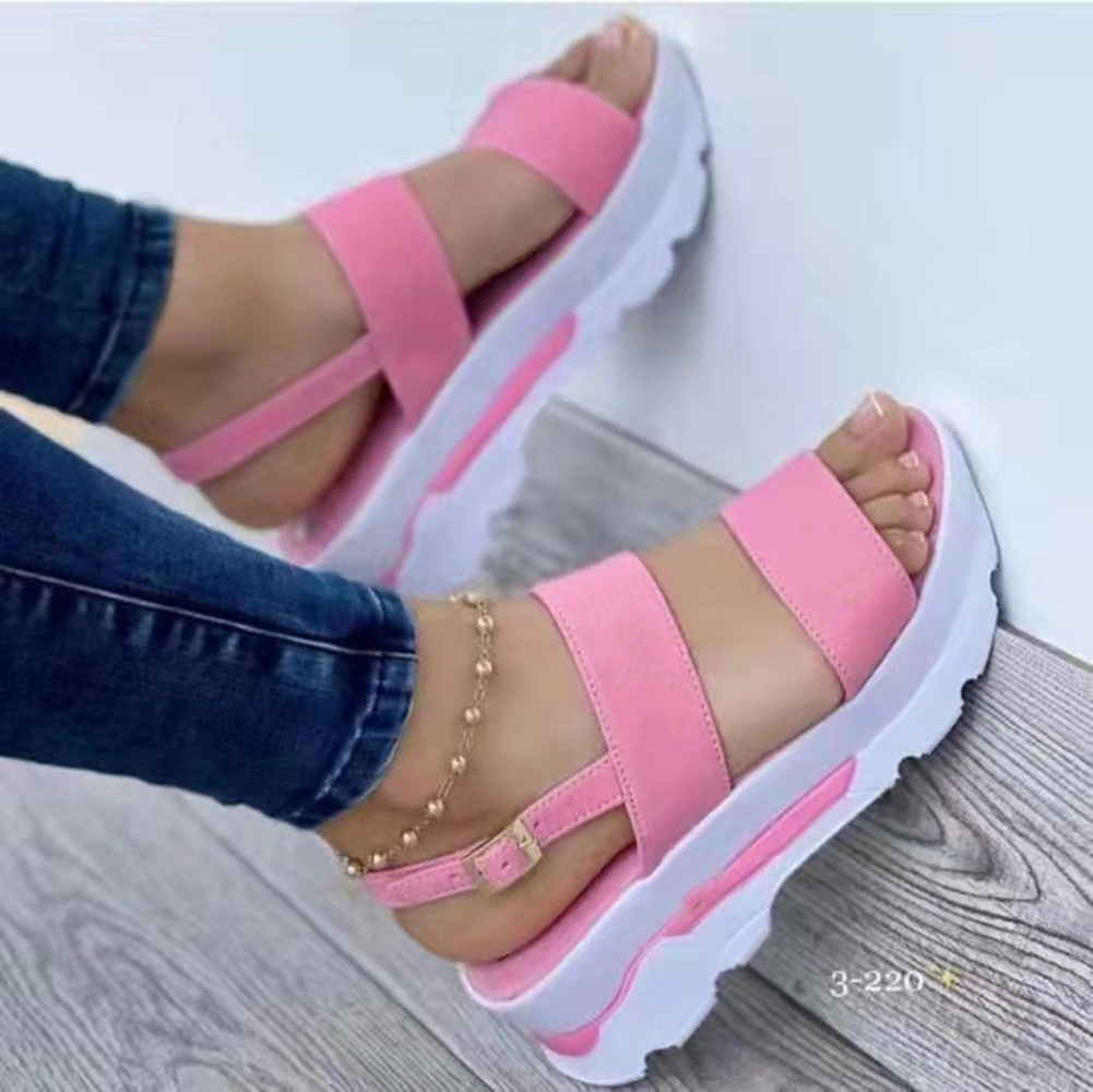 Women's Platform Open Toe Sandals Solid ColorAnkle Buckle Strap Non Slip Shoes Casual OutdoorSandals