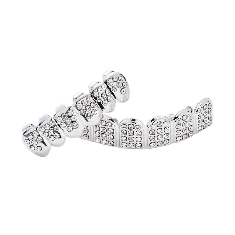 Shiny Hip Hop Gold Teeth Grills With Crystal Top &Bottom Iced Out Bling Grills Dental Mouth Teeth Caps Party Tooth Jewelry Hot