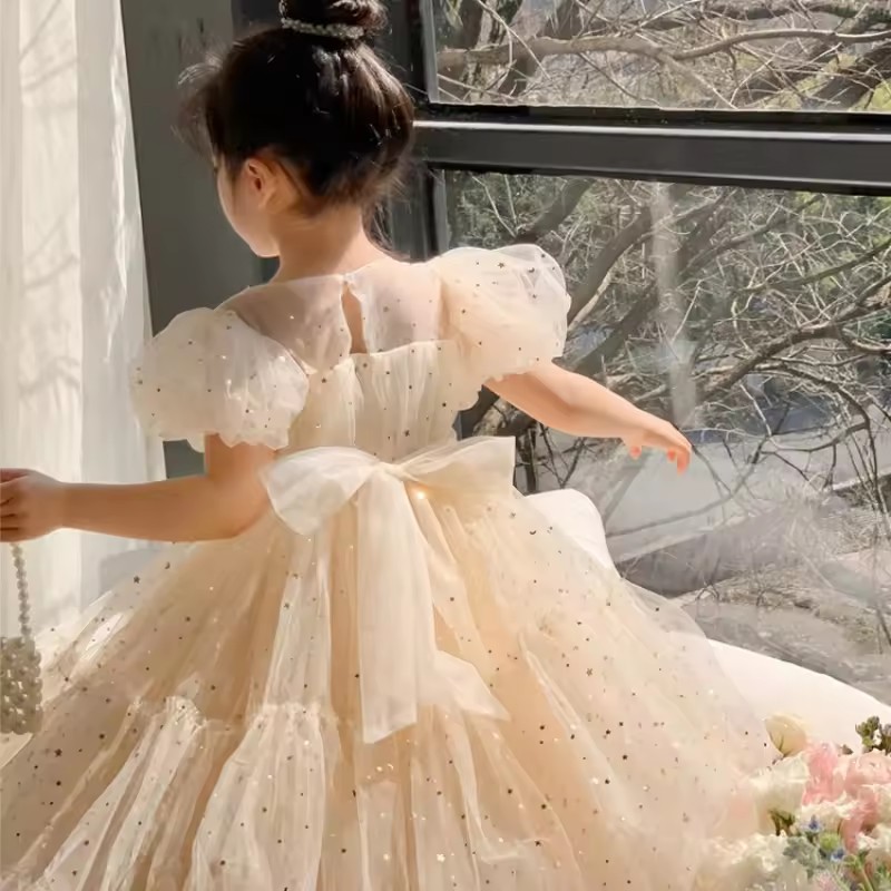 1pcSummer Kids Girls' Dress Baby Temperament Princess Dress Cute Sweet Children's Dress Westernized Dreamy Yarn Dress