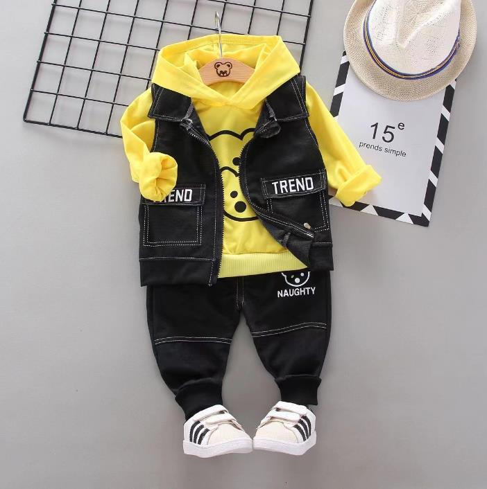 Children's Suits Fashionable Boys' Hooded Sweater Suit Autumn Korean Version Children's Long-sleeved Three-piece Suit