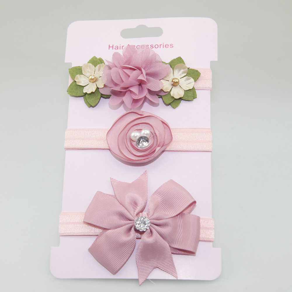 New children's bow and diamond headband Small flower headband set Baby headpiece hair accessories three-piece suit