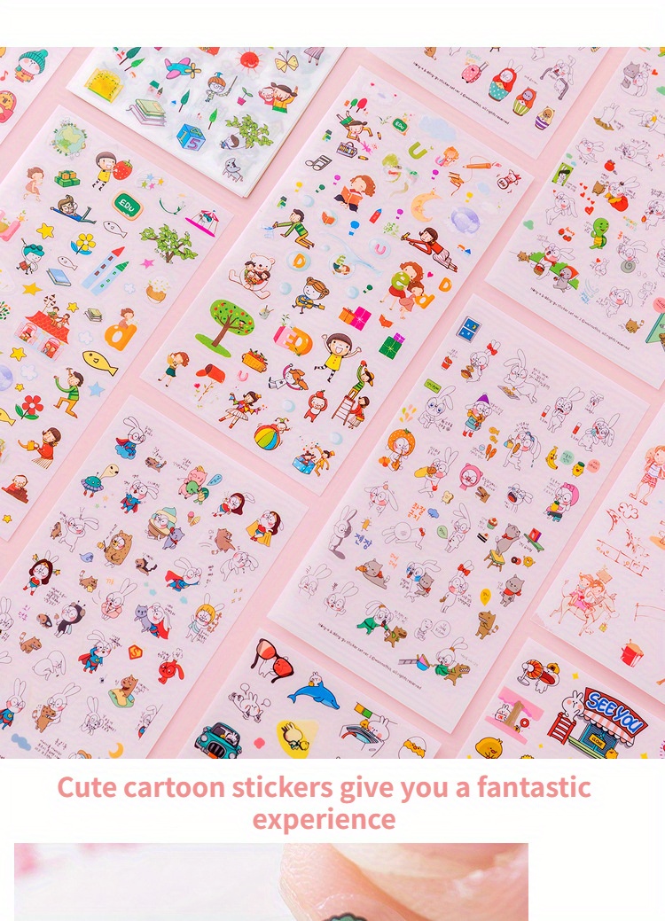 6sheets Cartoon Stickers Decorative Stickers For Water Bottle Computer, Notebook Luggage Phone