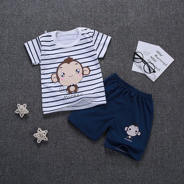 Children's suit new cotton baby short sleeve clothing set summer baby boys and girls body suit cartoon kids clothing set