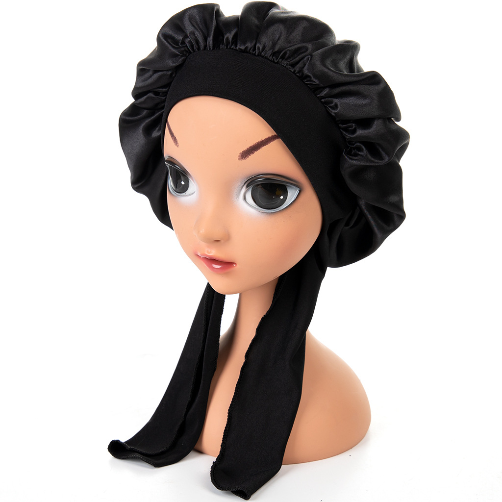 Baby Silky Satin Bonnet Sleep Cap Children Girl Night Turban Children Solid Headwear Cute Headwrap Hat Fashion Hair Wear