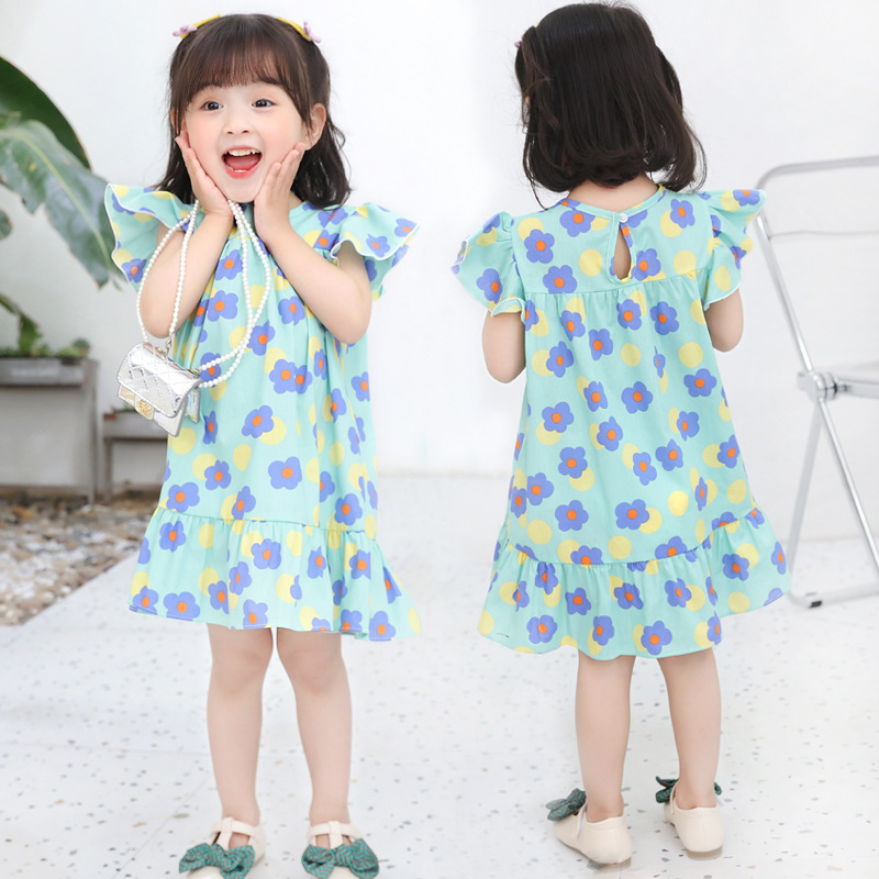 Summer Sweet Small and Medium Girls Cartoon Printed Cotton A-line Dress Dress