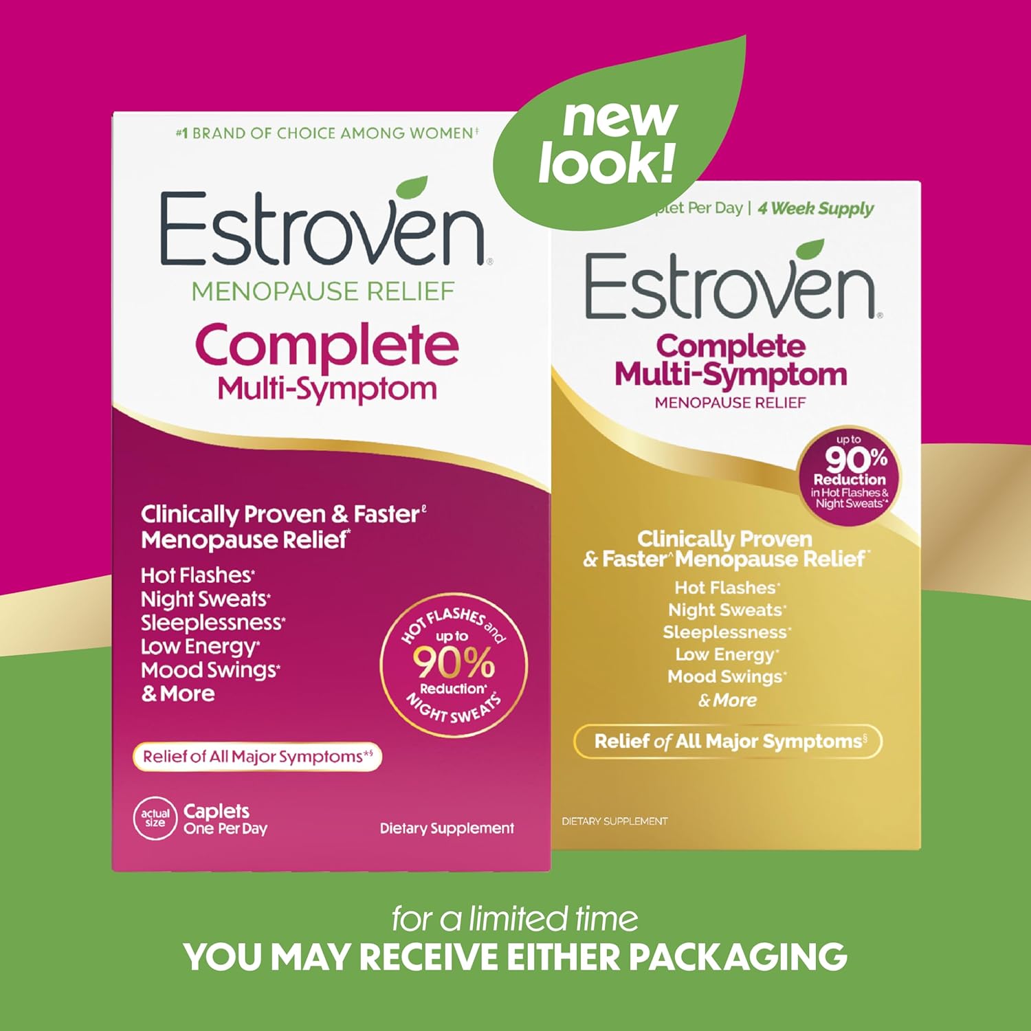Estroven Complete Multi-Symptom Menopause Supplement for Women, 28 Ct., Clinically Proven Ingredient Provide Menopause Relief & Night Sweats & Hot Fla