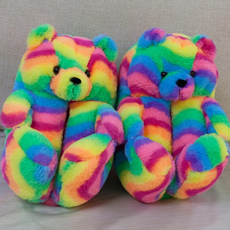 Women Home Indoor Soft anti-slip Faux Fur Cute Slippers Winter Warm Shoes Cartoon Plush Teddy Bear Slippers36-40