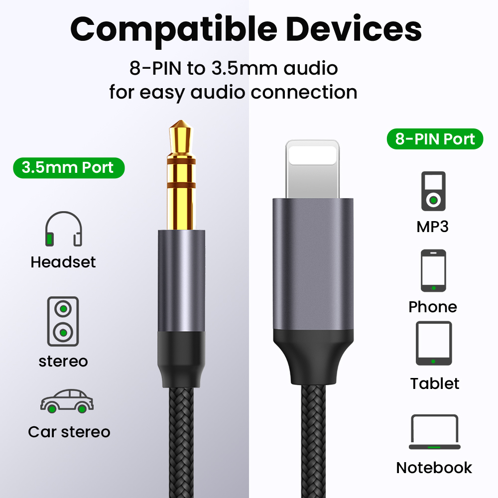 8 Pin To 3.5mm Jack AUX Cable Lighting To AUX Headphone Adapter Audio Extension Kable Connector Splitter For iPhone 13/12/11
