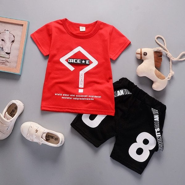 Children's clothing summer new cool boys two pieces set kids baby hipster question mark T-shirt pants cotton suit