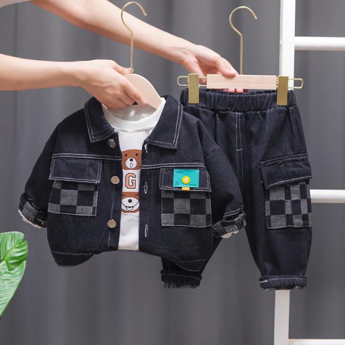 boys jeans Children Clothing Boys Sets Costume For Kids Clothes Sets T-shirt+Jeans +jacket 3pics/ sets boys jeans