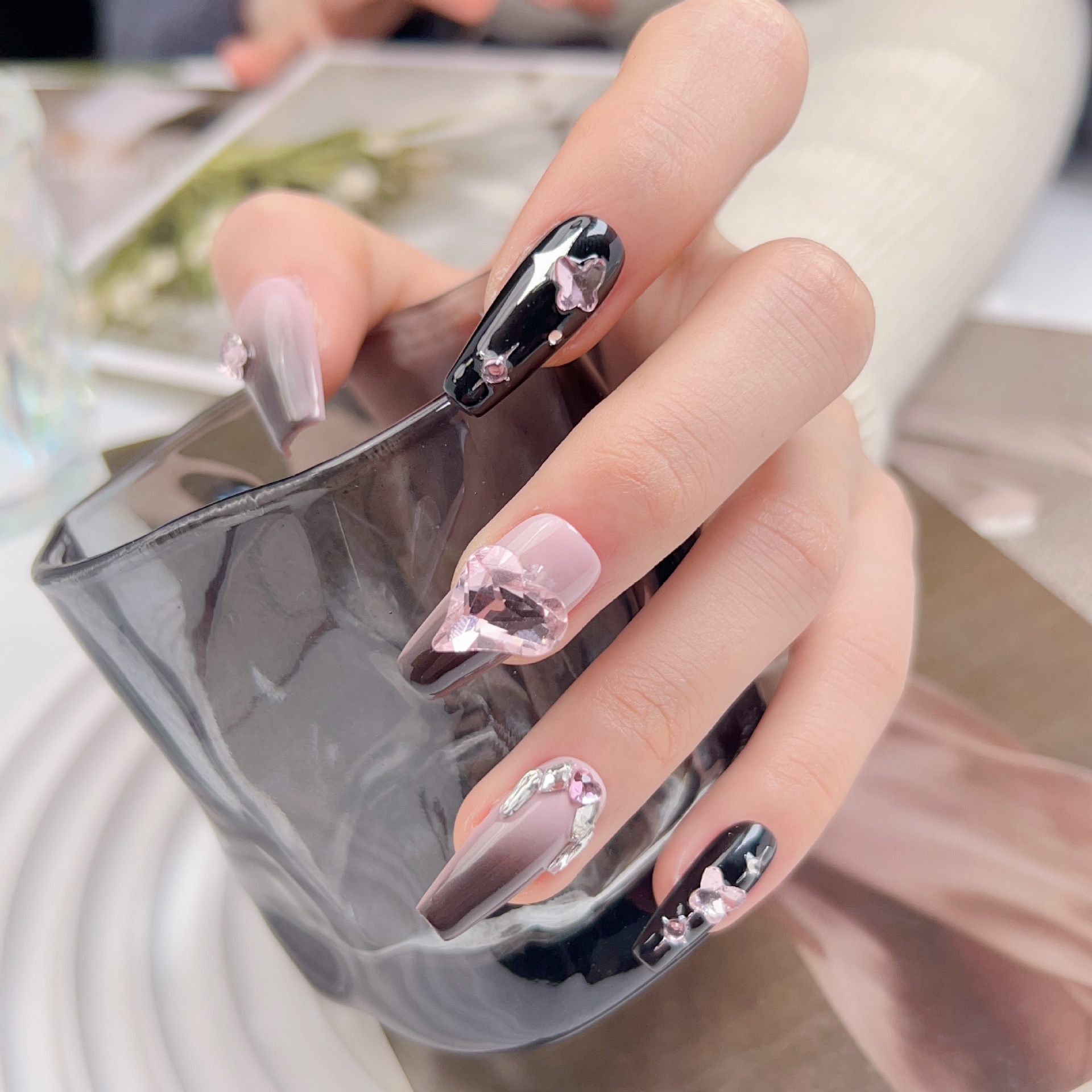 2023 new pure hand-worn nail butterfly flowers starry sky cat eye aurora nail can be disassembled and reused heavy industry nail