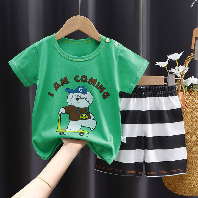 Children's clothing children's short-sleeved suits summer two-piece baby short-sleeved shorts suits children's cotton T-shirt
