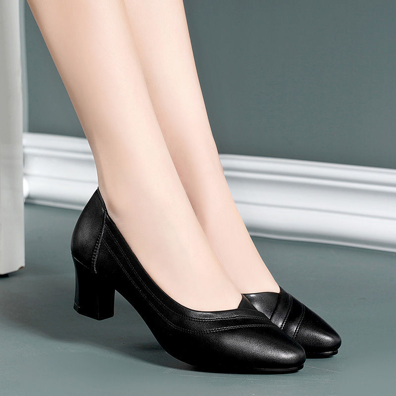Women Fashion Light Weight Wedge Heel Comfort Spring & Autumn Shoes Lady Casual Sweet Home & Outside Black Leather Pumps