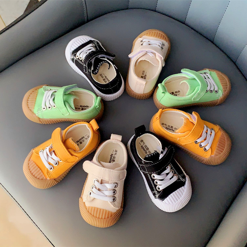 2023 Autumn Baby Walking Shoes for Preschool Solid Color Single Shoes Korean Edition Canvas Shoes for Boys and Girls